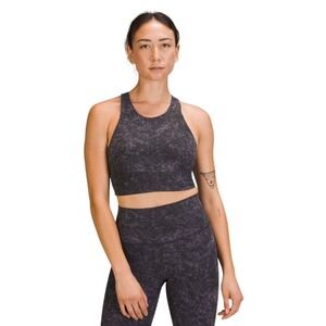 Lululemon Wunder Train Longline Bra Denim Wash Dusky Lavender Black, Size 4
